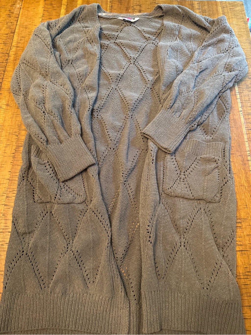 No Boundaries Large Open-Front Knit Cardigan Duster- Green
